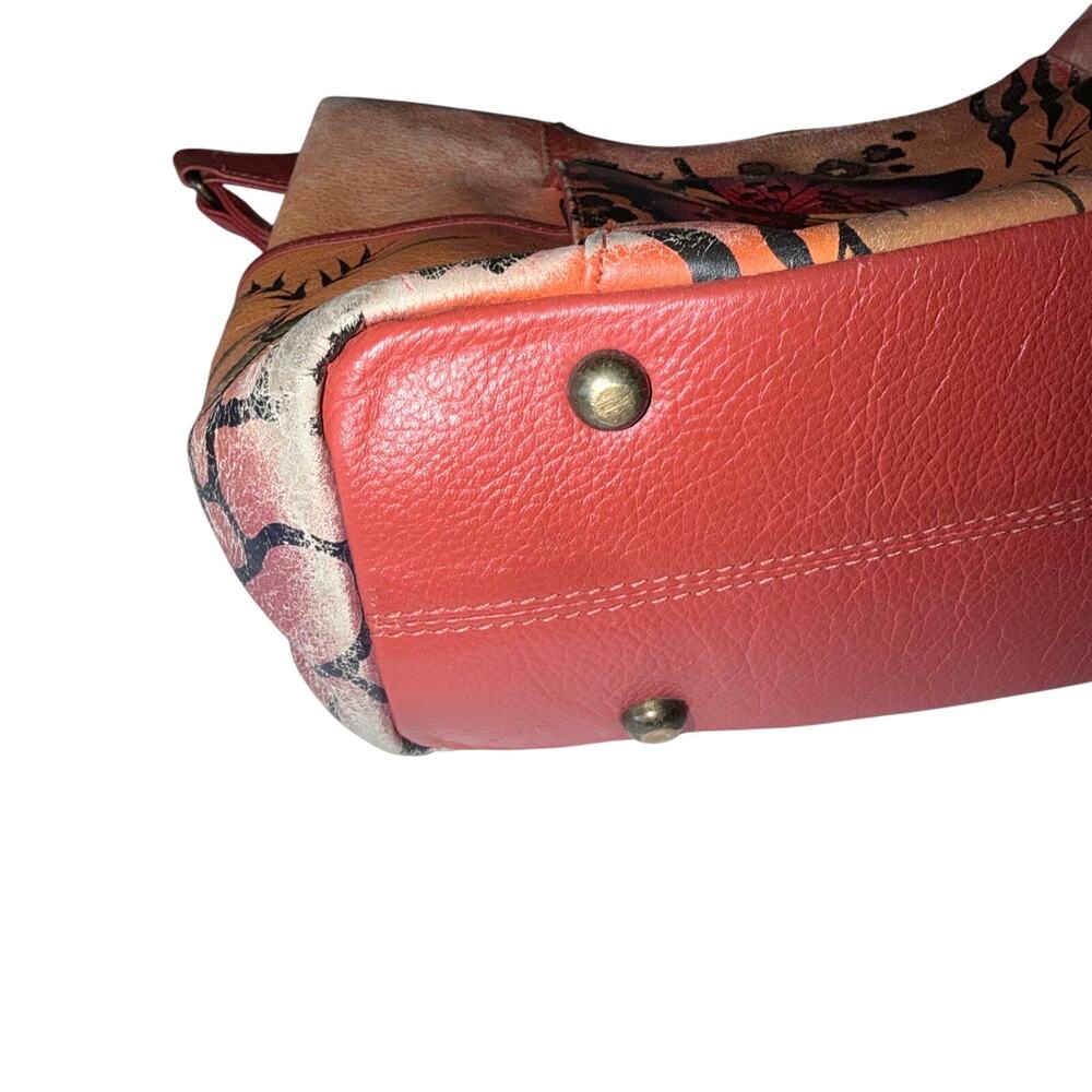 Anusckha leather orange hand painted hobo shoulder bag butterflies whimsical - Picture 11 of 13